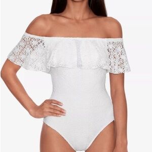 NWT RALPH LAUREN White Off-Shoulder Lace Swimsuit